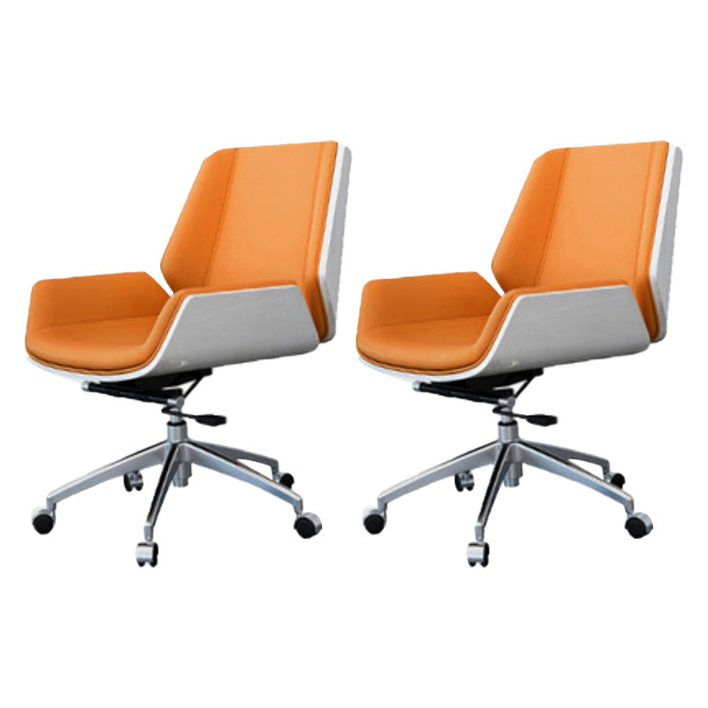 Contemporary Mid Back Task Chair with Padded Arms Upholstered Desk Chair with Metal Frame Orange 2 Piece Set Casters Included Clearhalo 'furn' 'furn_office_chair' 'Furniture' 'furniture_office_chair' 'Office Chairs' 'Office Furniture' 'office_chair' 5010474