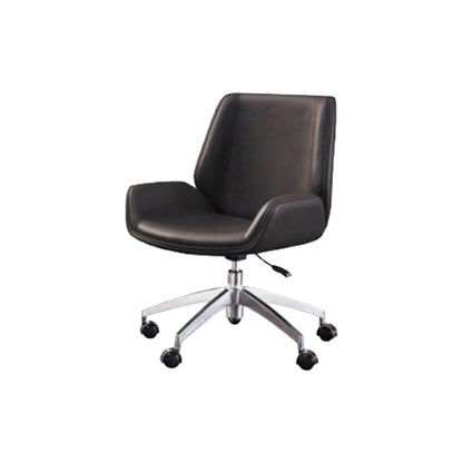 Contemporary Mid Back Task Chair with Padded Arms Upholstered Desk Chair with Metal Frame Gloss Black 1 Piece Casters Included Clearhalo 'furn' 'furn_office_chair' 'Furniture' 'furniture_office_chair' 'Office Chairs' 'Office Furniture' 'office_chair' 5010477