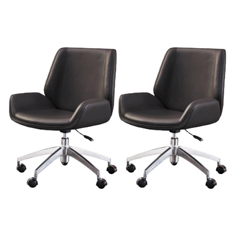 Contemporary Mid Back Task Chair with Padded Arms Upholstered Desk Chair with Metal Frame Gloss Black 2 Piece Set Casters Included Clearhalo 'furn' 'furn_office_chair' 'Furniture' 'furniture_office_chair' 'Office Chairs' 'Office Furniture' 'office_chair' 5010478