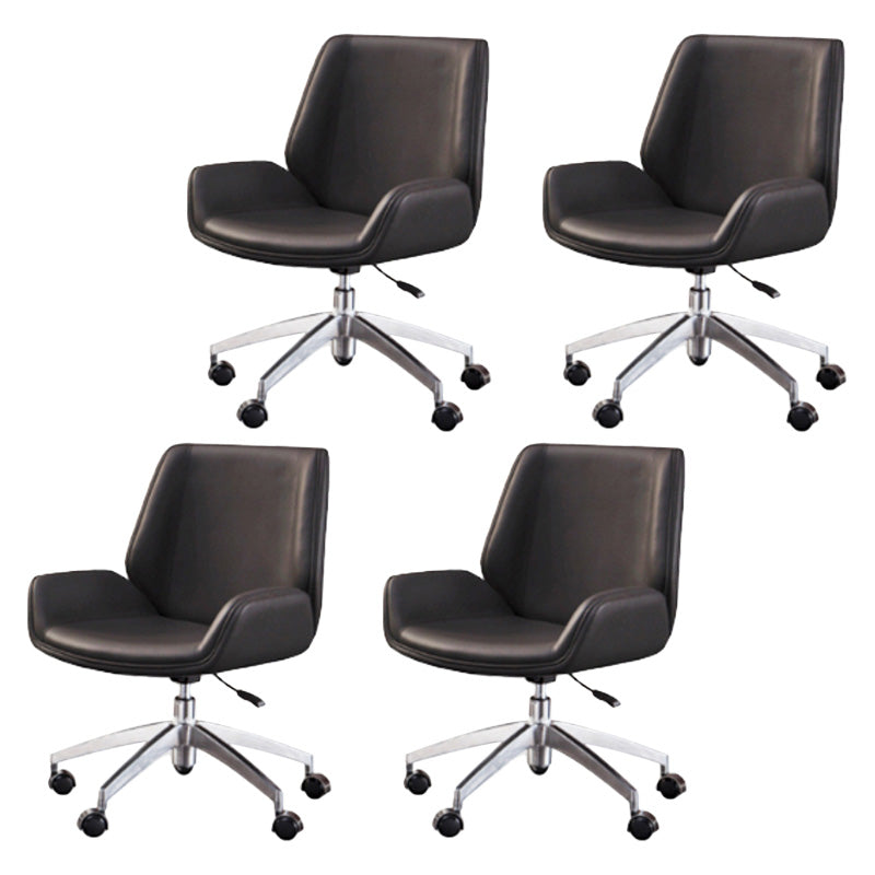 Contemporary Mid Back Task Chair with Padded Arms Upholstered Desk Chair with Metal Frame Gloss Black 4 Piece Set Casters Included Clearhalo 'furn' 'furn_office_chair' 'Furniture' 'furniture_office_chair' 'Office Chairs' 'Office Furniture' 'office_chair' 5010479