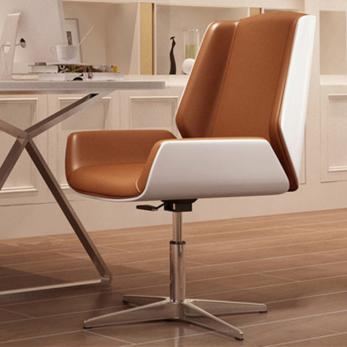 Contemporary Mid Back Task Chair with Padded Arms Upholstered Desk Chair with Metal Frame Brown 1 Piece Casters Not Included Clearhalo 'furn' 'furn_office_chair' 'Furniture' 'furniture_office_chair' 'Office Chairs' 'Office Furniture' 'office_chair' 5010480