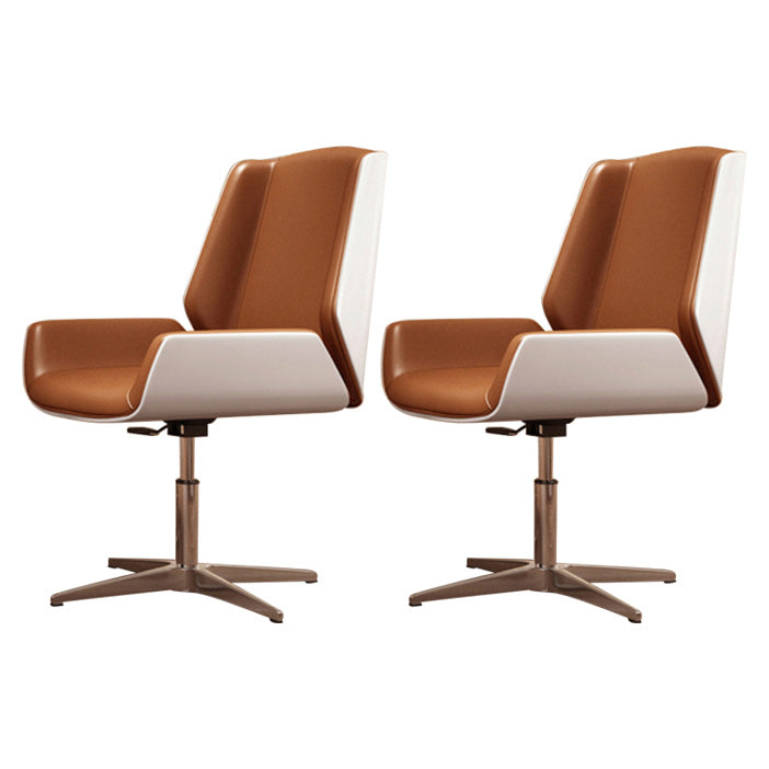 Contemporary Mid Back Task Chair with Padded Arms Upholstered Desk Chair with Metal Frame Brown 2 Piece Set Casters Not Included Clearhalo 'furn' 'furn_office_chair' 'Furniture' 'furniture_office_chair' 'Office Chairs' 'Office Furniture' 'office_chair' 5010481