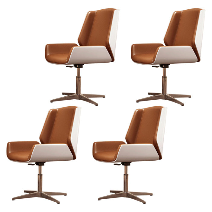 Contemporary Mid Back Task Chair with Padded Arms Upholstered Desk Chair with Metal Frame Brown 4 Piece Set Casters Not Included Clearhalo 'furn' 'furn_office_chair' 'Furniture' 'furniture_office_chair' 'Office Chairs' 'Office Furniture' 'office_chair' 5010482