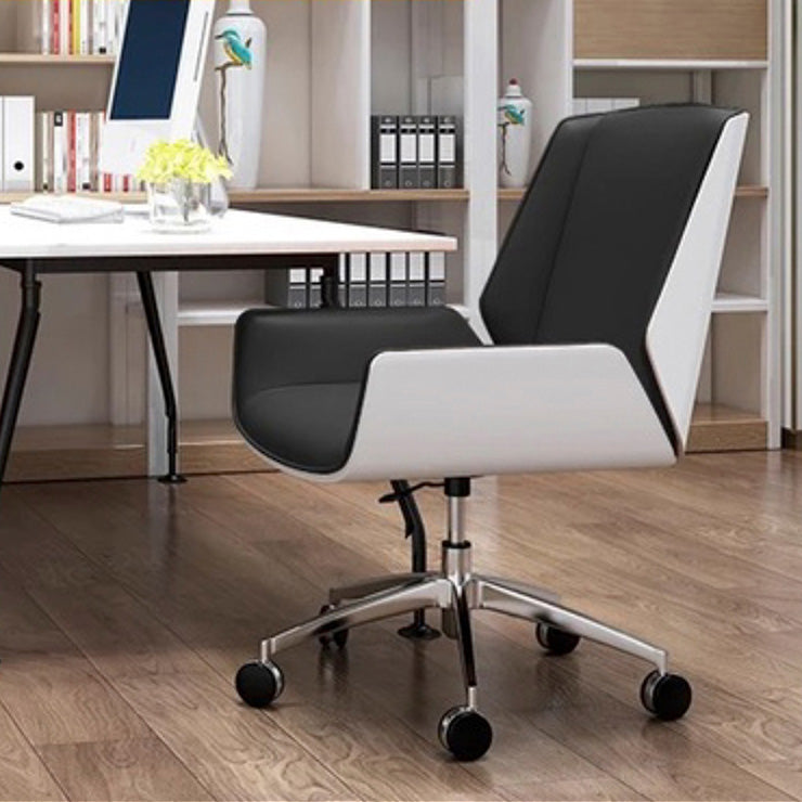 Contemporary Mid Back Task Chair with Padded Arms Upholstered Desk Chair with Metal Frame Black White 1 Piece Casters Included Clearhalo 'furn' 'furn_office_chair' 'Furniture' 'furniture_office_chair' 'Office Chairs' 'Office Furniture' 'office_chair' 5010483