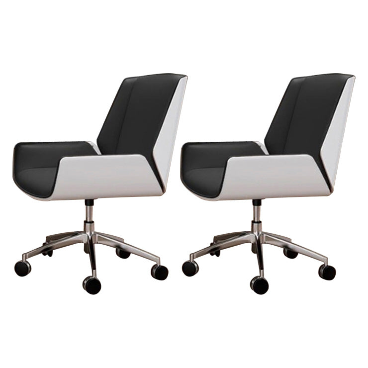 Contemporary Mid Back Task Chair with Padded Arms Upholstered Desk Chair with Metal Frame Black White 2 Piece Set Casters Included Clearhalo 'furn' 'furn_office_chair' 'Furniture' 'furniture_office_chair' 'Office Chairs' 'Office Furniture' 'office_chair' 5010484