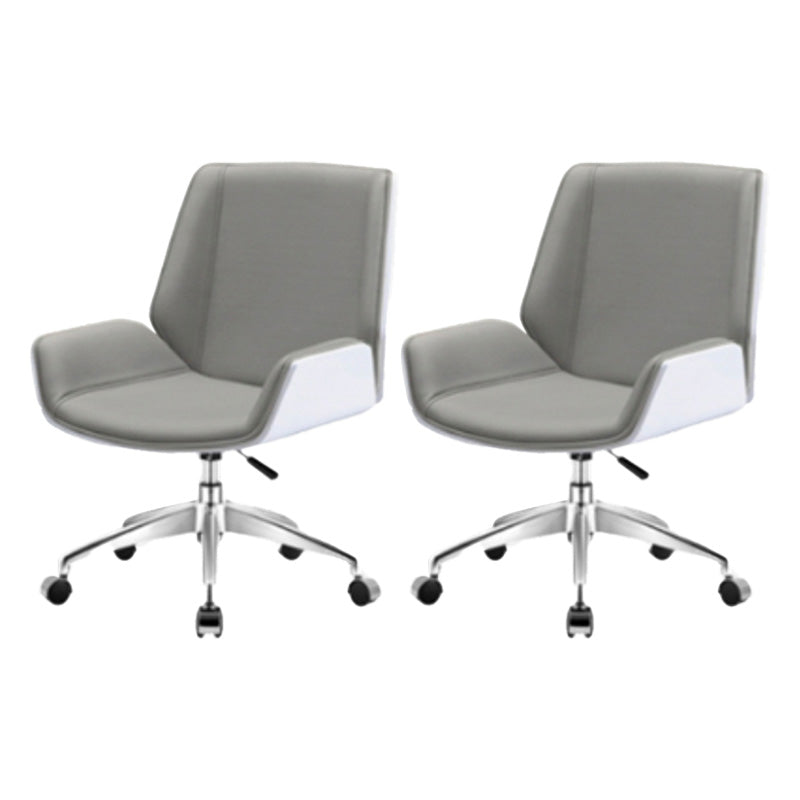 Contemporary Mid Back Task Chair with Padded Arms Upholstered Desk Chair with Metal Frame Gray-White 2 Piece Set Casters Included Clearhalo 'furn' 'furn_office_chair' 'Furniture' 'furniture_office_chair' 'Office Chairs' 'Office Furniture' 'office_chair' 5010487