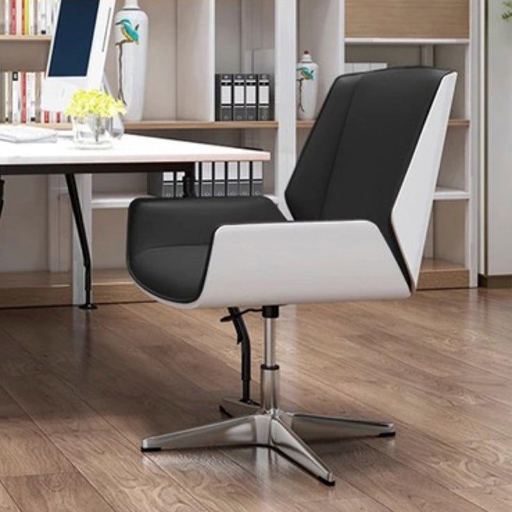 Contemporary Mid Back Task Chair with Padded Arms Upholstered Desk Chair with Metal Frame Black White 1 Piece Casters Not Included Clearhalo 'furn' 'furn_office_chair' 'Furniture' 'furniture_office_chair' 'Office Chairs' 'Office Furniture' 'office_chair' 5010492