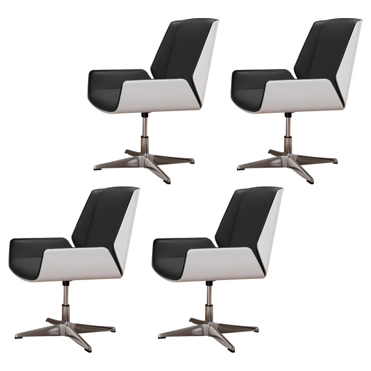 Contemporary Mid Back Task Chair with Padded Arms Upholstered Desk Chair with Metal Frame Black White 4 Piece Set Casters Not Included Clearhalo 'furn' 'furn_office_chair' 'Furniture' 'furniture_office_chair' 'Office Chairs' 'Office Furniture' 'office_chair' 5010494