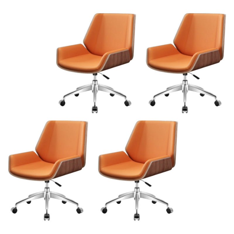 Contemporary Mid Back Task Chair with Padded Arms Upholstered Desk Chair with Metal Frame Orange 4 Piece Set Casters Included Clearhalo 'furn' 'furn_office_chair' 'Furniture' 'furniture_office_chair' 'Office Chairs' 'Office Furniture' 'office_chair' 5010497