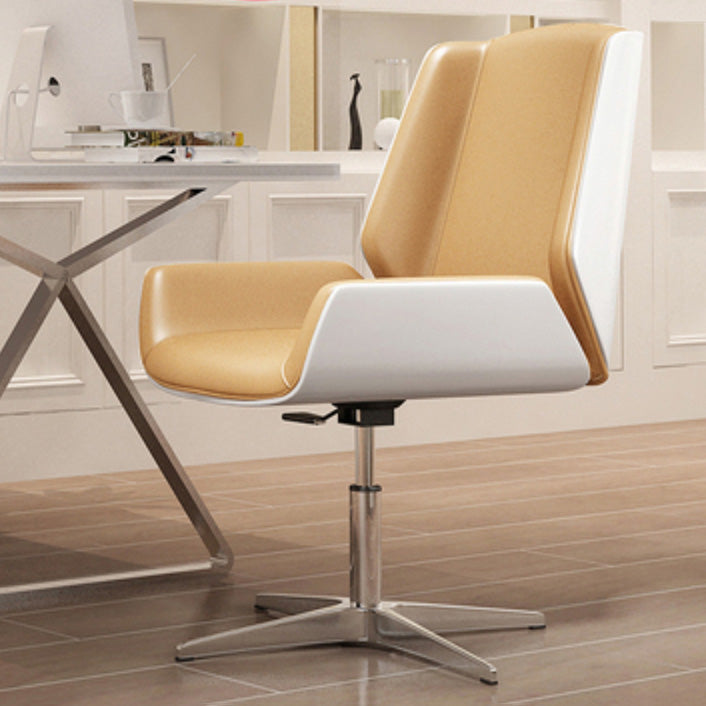 Contemporary Mid Back Task Chair with Padded Arms Upholstered Desk Chair with Metal Frame Yellow 1 Piece Casters Not Included Clearhalo 'furn' 'furn_office_chair' 'Furniture' 'furniture_office_chair' 'Office Chairs' 'Office Furniture' 'office_chair' 5010498