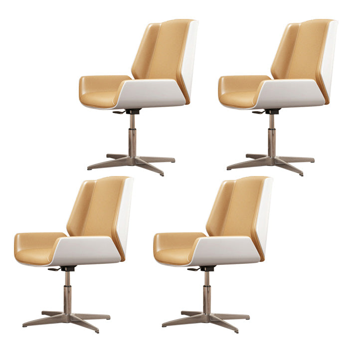 Contemporary Mid Back Task Chair with Padded Arms Upholstered Desk Chair with Metal Frame Yellow 4 Piece Set Casters Not Included Clearhalo 'furn' 'furn_office_chair' 'Furniture' 'furniture_office_chair' 'Office Chairs' 'Office Furniture' 'office_chair' 5010500