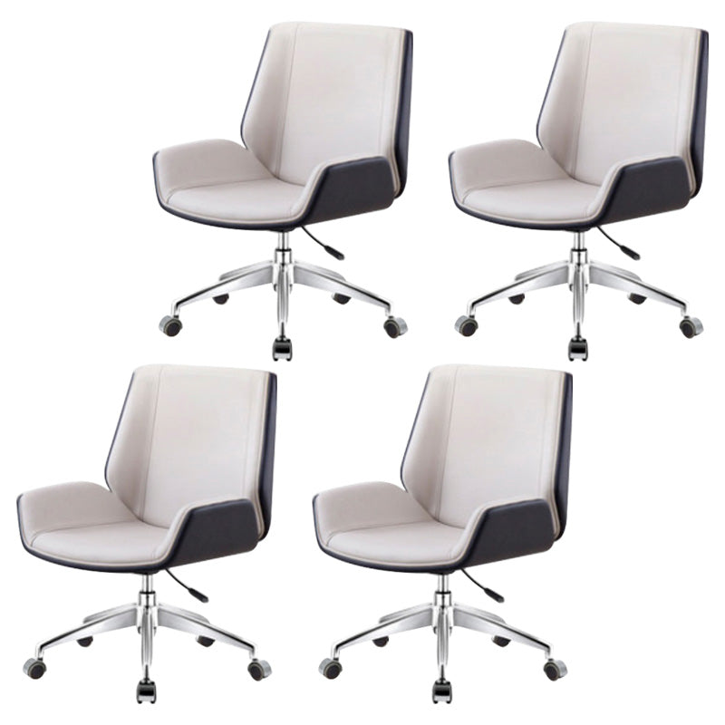 Contemporary Mid Back Task Chair with Padded Arms Upholstered Desk Chair with Metal Frame White 4 Piece Set Casters Included Clearhalo 'furn' 'furn_office_chair' 'Furniture' 'furniture_office_chair' 'Office Chairs' 'Office Furniture' 'office_chair' 5010503