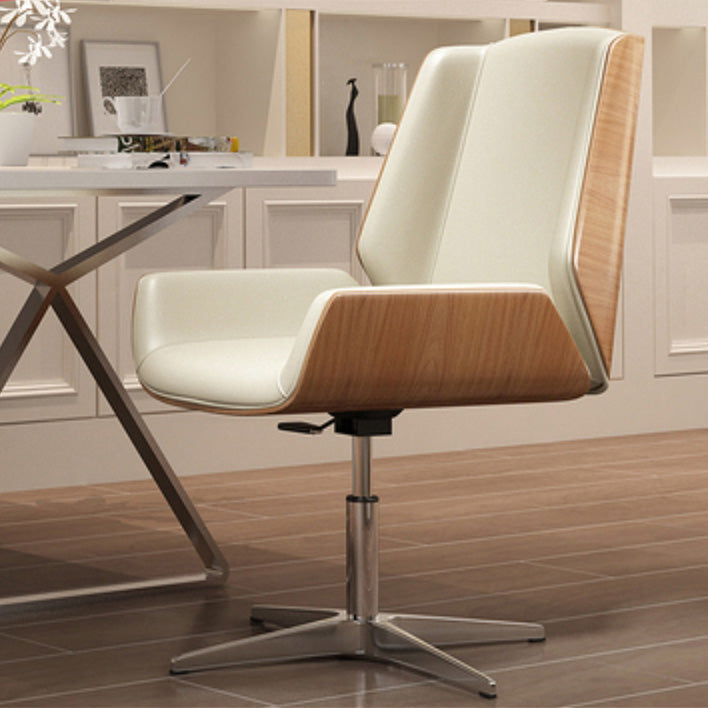 Contemporary Mid Back Task Chair with Padded Arms Upholstered Desk Chair with Metal Frame Off-White 1 Piece Casters Not Included Clearhalo 'furn' 'furn_office_chair' 'Furniture' 'furniture_office_chair' 'Office Chairs' 'Office Furniture' 'office_chair' 5010504