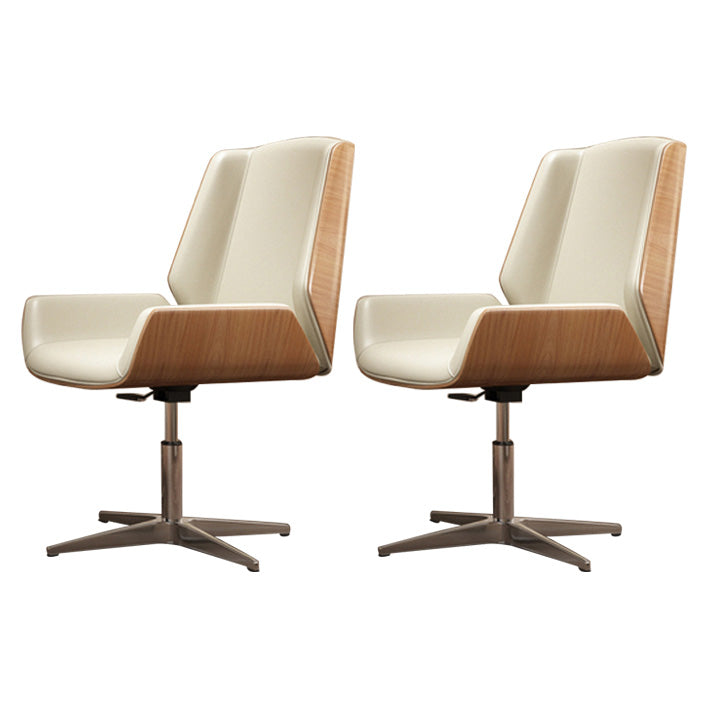 Contemporary Mid Back Task Chair with Padded Arms Upholstered Desk Chair with Metal Frame Off-White 2 Piece Set Casters Not Included Clearhalo 'furn' 'furn_office_chair' 'Furniture' 'furniture_office_chair' 'Office Chairs' 'Office Furniture' 'office_chair' 5010505