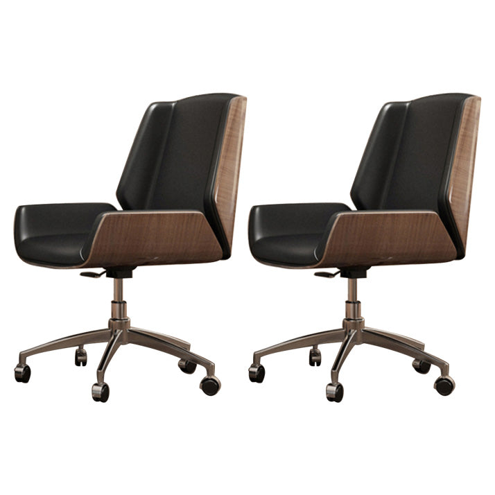Contemporary Mid Back Task Chair with Padded Arms Upholstered Desk Chair with Metal Frame Black 2 Piece Set Casters Included Clearhalo 'furn' 'furn_office_chair' 'Furniture' 'furniture_office_chair' 'Office Chairs' 'Office Furniture' 'office_chair' 5010508