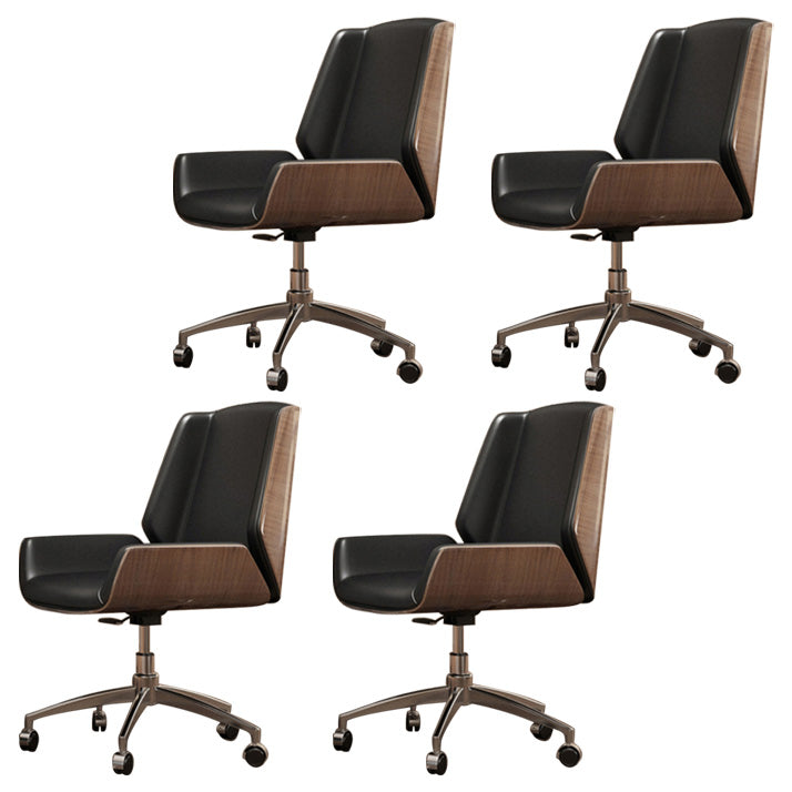 Contemporary Mid Back Task Chair with Padded Arms Upholstered Desk Chair with Metal Frame Black 4 Piece Set Casters Included Clearhalo 'furn' 'furn_office_chair' 'Furniture' 'furniture_office_chair' 'Office Chairs' 'Office Furniture' 'office_chair' 5010509