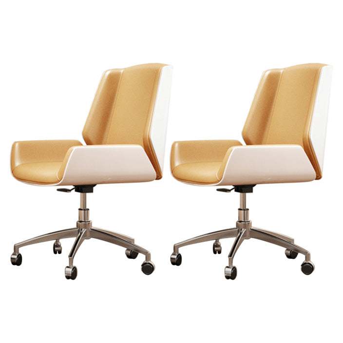 Contemporary Mid Back Task Chair with Padded Arms Upholstered Desk Chair with Metal Frame Yellow 2 Piece Set Casters Included Clearhalo 'furn' 'furn_office_chair' 'Furniture' 'furniture_office_chair' 'Office Chairs' 'Office Furniture' 'office_chair' 5010511
