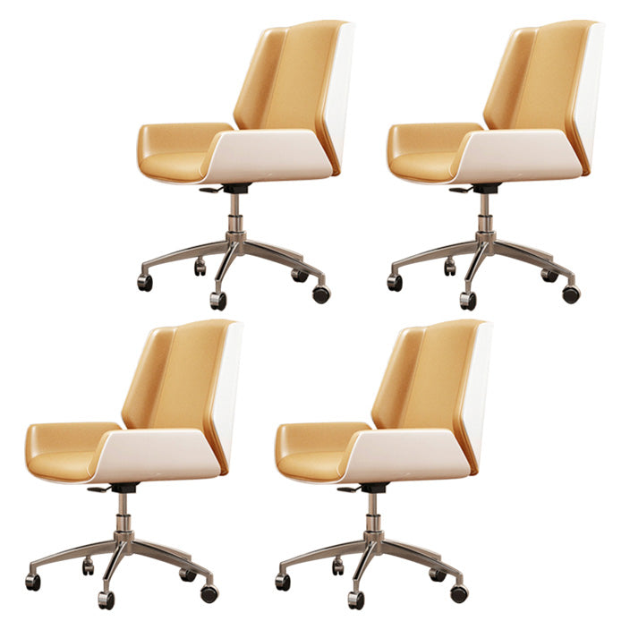 Contemporary Mid Back Task Chair with Padded Arms Upholstered Desk Chair with Metal Frame Yellow 4 Piece Set Casters Included Clearhalo 'furn' 'furn_office_chair' 'Furniture' 'furniture_office_chair' 'Office Chairs' 'Office Furniture' 'office_chair' 5010512