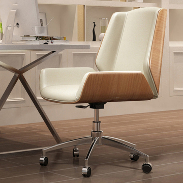 Contemporary Mid Back Task Chair with Padded Arms Upholstered Desk Chair with Metal Frame Off-White 1 Piece Casters Included Clearhalo 'furn' 'furn_office_chair' 'Furniture' 'furniture_office_chair' 'Office Chairs' 'Office Furniture' 'office_chair' 5010513