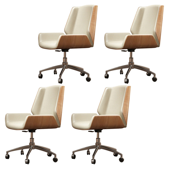 Contemporary Mid Back Task Chair with Padded Arms Upholstered Desk Chair with Metal Frame Off-White 4 Piece Set Casters Included Clearhalo 'furn' 'furn_office_chair' 'Furniture' 'furniture_office_chair' 'Office Chairs' 'Office Furniture' 'office_chair' 5010515