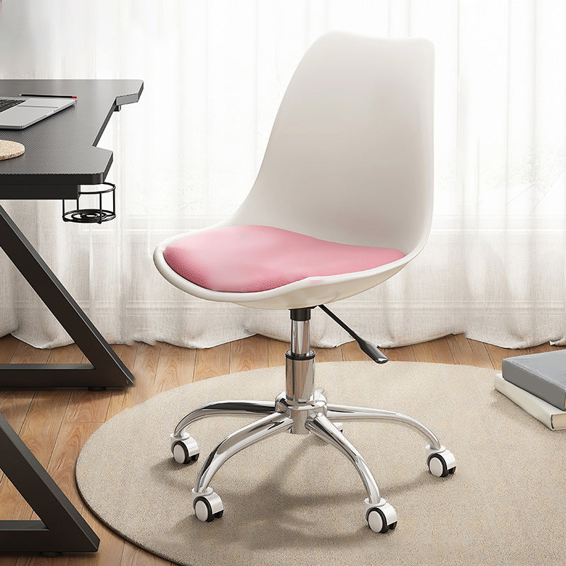 Modern White Nylon Desk Chair with Low Back Home Office Chair White-Pink 1 Piece Steel Clearhalo 'Furniture' 'furniture_office_chair' 'Office Chairs' 'Office Furniture' 'office_chair' 5010681