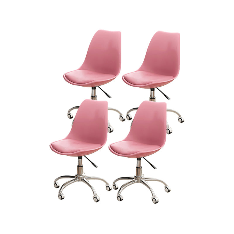 Modern White Nylon Desk Chair with Low Back Home Office Chair Pink Set of 4 Steel Clearhalo 'Furniture' 'furniture_office_chair' 'Office Chairs' 'Office Furniture' 'office_chair' 5010695