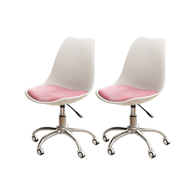 Modern White Nylon Desk Chair with Low Back Home Office Chair White-Pink Set of 2 Steel Clearhalo 'Furniture' 'furniture_office_chair' 'Office Chairs' 'Office Furniture' 'office_chair' 5010698