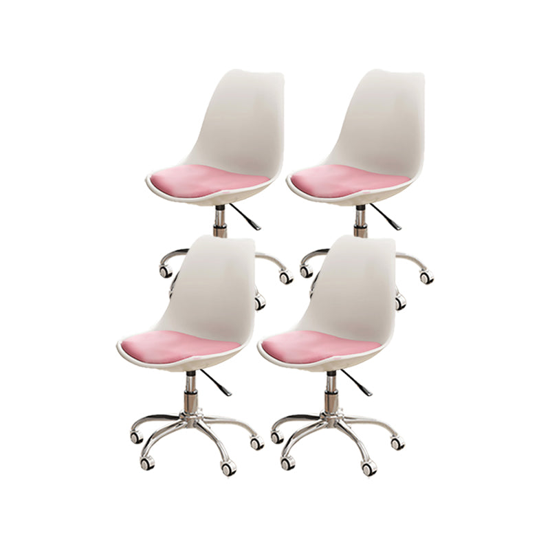 Modern White Nylon Desk Chair with Low Back Home Office Chair White-Pink Set of 4 Steel Clearhalo 'Furniture' 'furniture_office_chair' 'Office Chairs' 'Office Furniture' 'office_chair' 5010699
