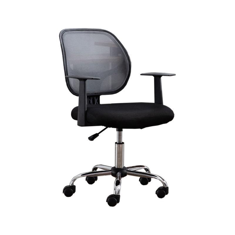 Silver Metal Modern Conference Chair in Mid-Back Mesh Conference Chair Grey With Arms Clearhalo 'Furniture' 'furniture_office_chair' 'Office Chairs' 'Office Furniture' 'office_chair' 5010755