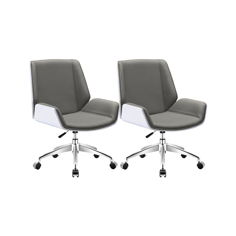 Silver Metal Modern Conference Chair Mid-Back and Leather Conference Chair White-Gray 2 Piece Set Clearhalo 'furn' 'furn_office_chair' 'Furniture' 'furniture_office_chair' 'Office Chairs' 'Office Furniture' 'office_chair' 5010814