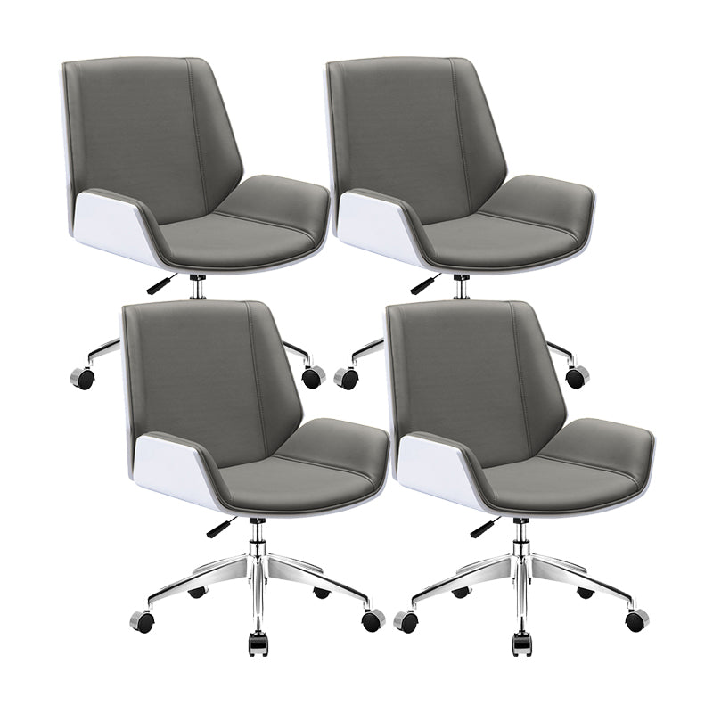 Silver Metal Modern Conference Chair Mid-Back and Leather Conference Chair White-Gray 4 Piece Set Clearhalo 'furn' 'furn_office_chair' 'Furniture' 'furniture_office_chair' 'Office Chairs' 'Office Furniture' 'office_chair' 5010816
