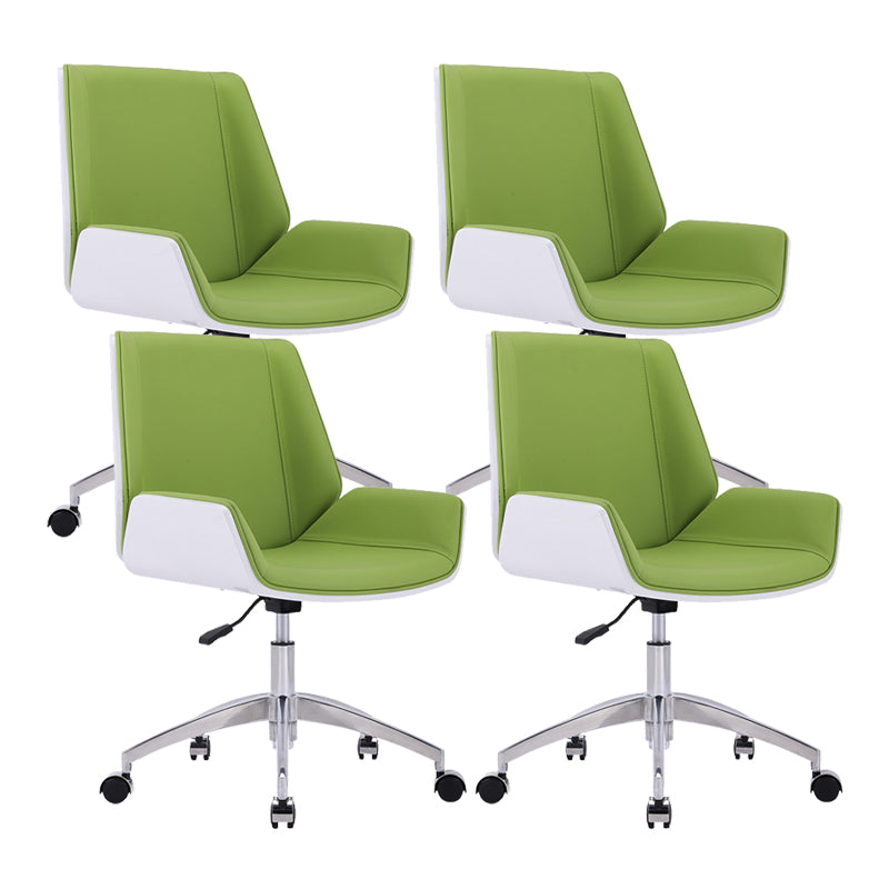 Silver Metal Modern Conference Chair Mid-Back and Leather Conference Chair White-Green 4 Piece Set Clearhalo 'furn' 'furn_office_chair' 'Furniture' 'furniture_office_chair' 'Office Chairs' 'Office Furniture' 'office_chair' 5010822