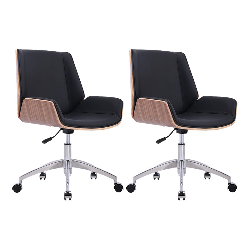 Silver Metal Modern Conference Chair Mid-Back and Leather Conference Chair Black-Brown 2 Piece Set Clearhalo 'furn' 'furn_office_chair' 'Furniture' 'furniture_office_chair' 'Office Chairs' 'Office Furniture' 'office_chair' 5010826