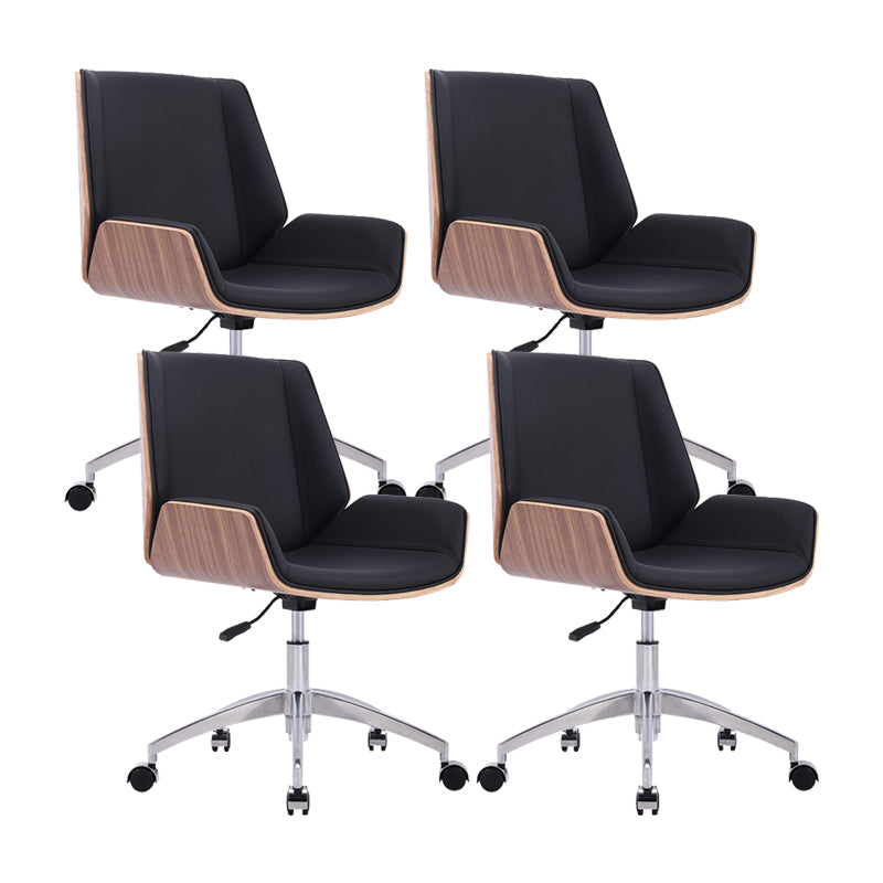 Silver Metal Modern Conference Chair Mid-Back and Leather Conference Chair Black-Brown 4 Piece Set Clearhalo 'furn' 'furn_office_chair' 'Furniture' 'furniture_office_chair' 'Office Chairs' 'Office Furniture' 'office_chair' 5010827