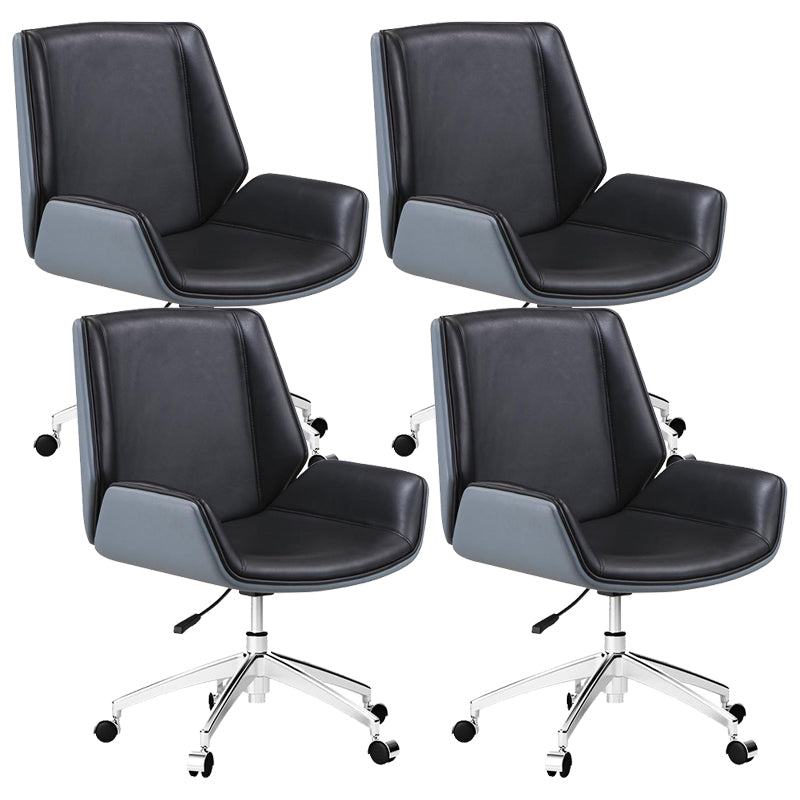 Silver Metal Modern Conference Chair Mid-Back and Leather Conference Chair Black-Dark Gray 4 Piece Set Clearhalo 'furn' 'furn_office_chair' 'Furniture' 'furniture_office_chair' 'Office Chairs' 'Office Furniture' 'office_chair' 5010830