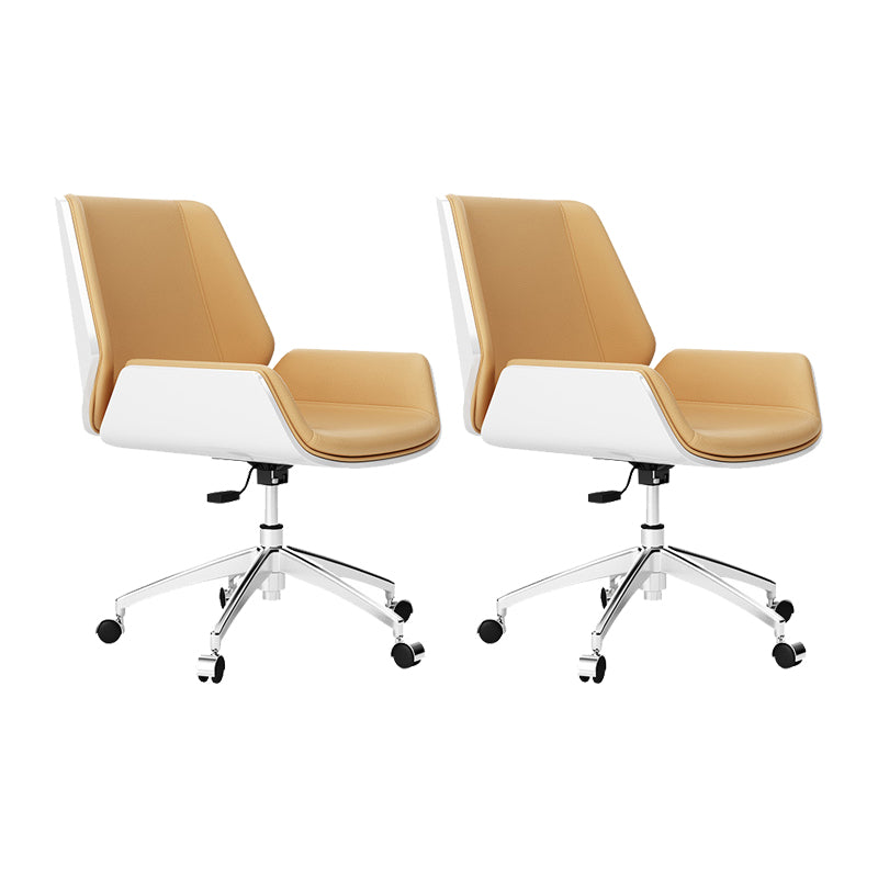 Silver Metal Modern Conference Chair Mid-Back and Leather Conference Chair White-Apricot 2 Piece Set Clearhalo 'furn' 'furn_office_chair' 'Furniture' 'furniture_office_chair' 'Office Chairs' 'Office Furniture' 'office_chair' 5010832