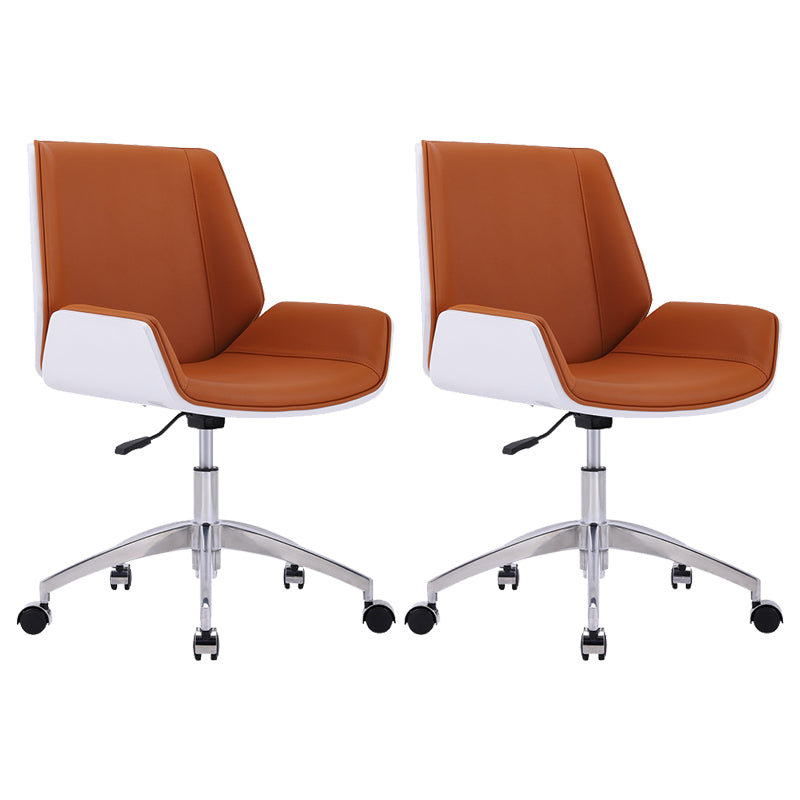 Silver Metal Modern Conference Chair Mid-Back and Leather Conference Chair White-Orange 2 Piece Set Clearhalo 'furn' 'furn_office_chair' 'Furniture' 'furniture_office_chair' 'Office Chairs' 'Office Furniture' 'office_chair' 5010835