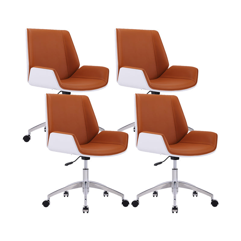Silver Metal Modern Conference Chair Mid-Back and Leather Conference Chair White-Orange 4 Piece Set Clearhalo 'furn' 'furn_office_chair' 'Furniture' 'furniture_office_chair' 'Office Chairs' 'Office Furniture' 'office_chair' 5010836