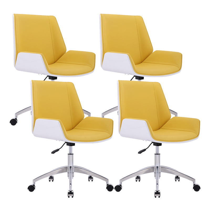 Silver Metal Modern Conference Chair Mid-Back and Leather Conference Chair White-Yellow 4 Piece Set Clearhalo 'furn' 'furn_office_chair' 'Furniture' 'furniture_office_chair' 'Office Chairs' 'Office Furniture' 'office_chair' 5010839