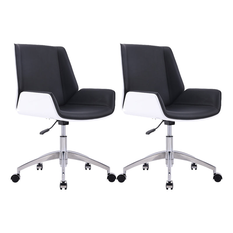 Silver Metal Modern Conference Chair Mid-Back and Leather Conference Chair White-Black 2 Piece Set Clearhalo 'furn' 'furn_office_chair' 'Furniture' 'furniture_office_chair' 'Office Chairs' 'Office Furniture' 'office_chair' 5010841