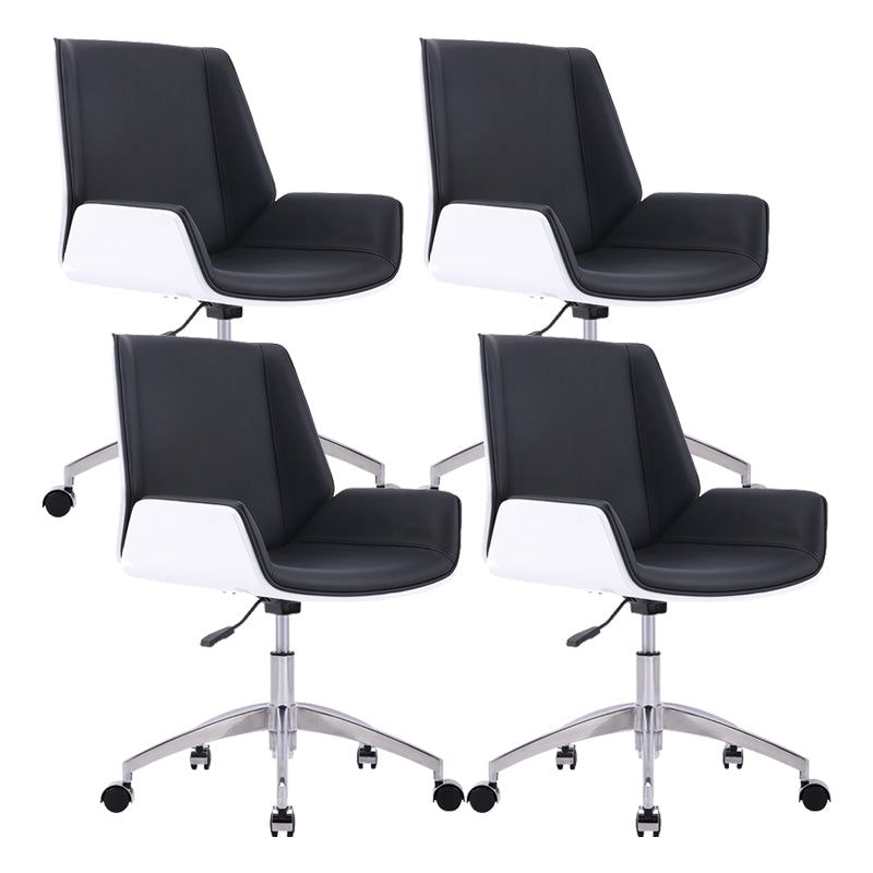 Silver Metal Modern Conference Chair Mid-Back and Leather Conference Chair White-Black 4 Piece Set Clearhalo 'furn' 'furn_office_chair' 'Furniture' 'furniture_office_chair' 'Office Chairs' 'Office Furniture' 'office_chair' 5010842