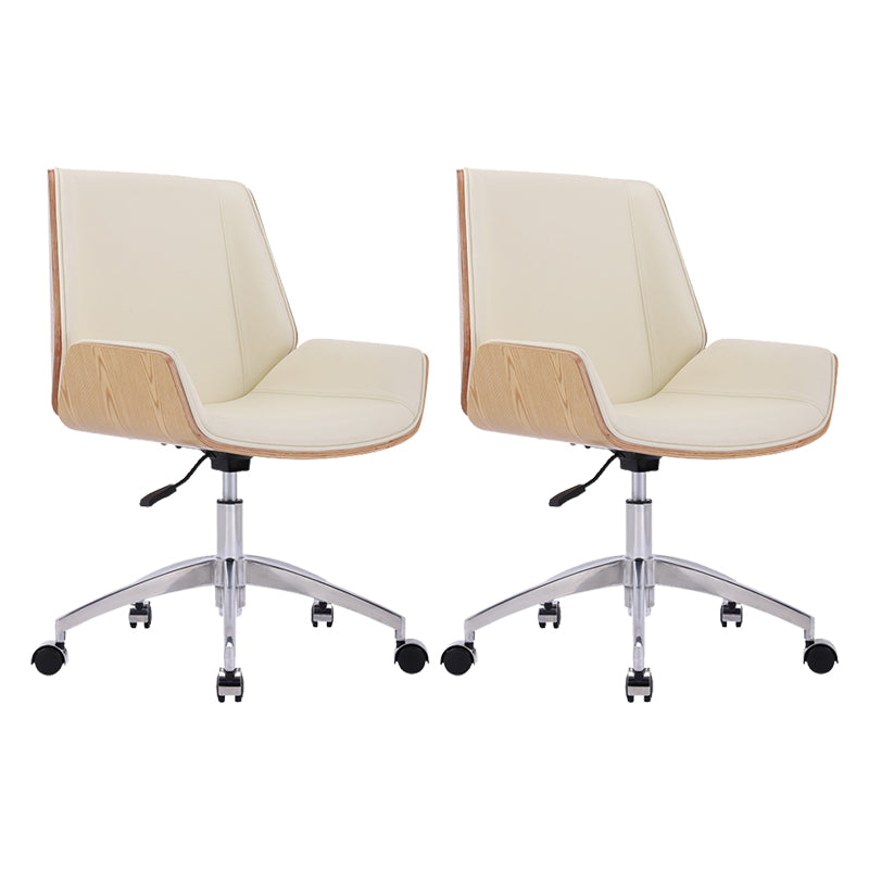 Silver Metal Modern Conference Chair Mid-Back and Leather Conference Chair White-Saffron 2 Piece Set Clearhalo 'furn' 'furn_office_chair' 'Furniture' 'furniture_office_chair' 'Office Chairs' 'Office Furniture' 'office_chair' 5010844
