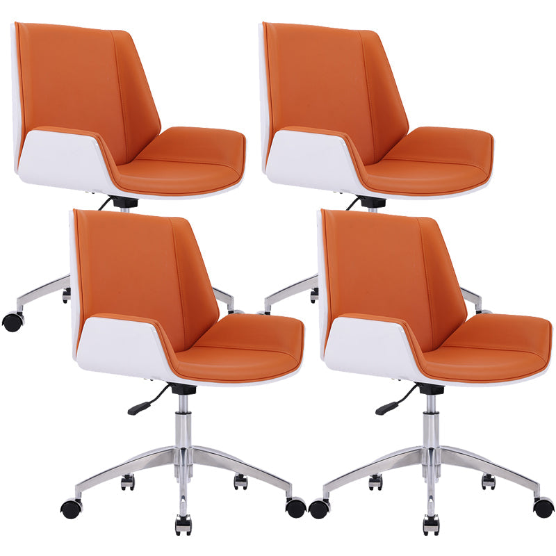 Silver Metal Modern Conference Chair Mid-Back and Leather Conference Chair White-Brown 4 Piece Set Clearhalo 'furn' 'furn_office_chair' 'Furniture' 'furniture_office_chair' 'Office Chairs' 'Office Furniture' 'office_chair' 5010848