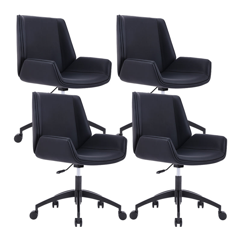 Silver Metal Modern Conference Chair Mid-Back and Leather Conference Chair Black 4 Piece Set Clearhalo 'furn' 'furn_office_chair' 'Furniture' 'furniture_office_chair' 'Office Chairs' 'Office Furniture' 'office_chair' 5010851