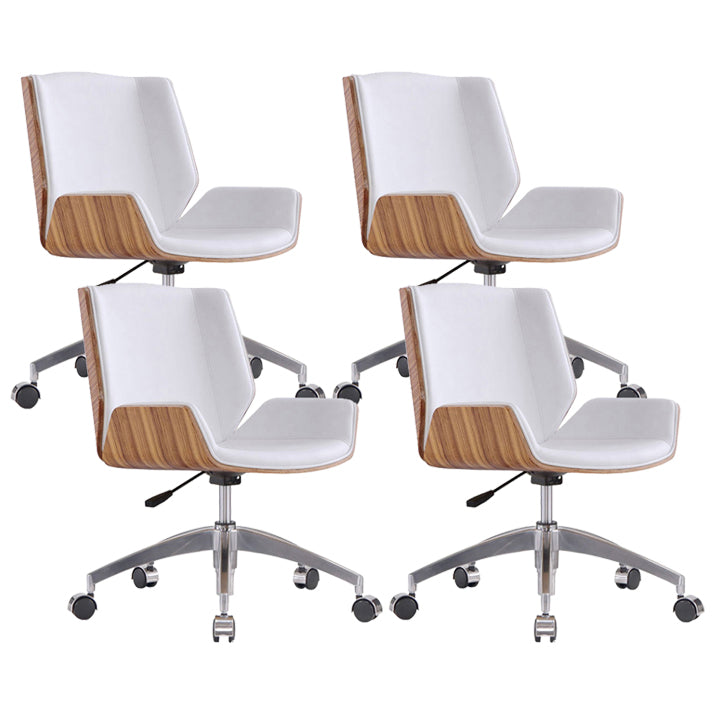 Mid Back Computer Desk Chair with Padded Arms Contemporary Office Chair with Metal Frame White 4 Piece Set Clearhalo 'furn' 'furn_office_chair' 'Furniture' 'furniture_office_chair' 'Office Chairs' 'Office Furniture' 'office_chair' 5010864