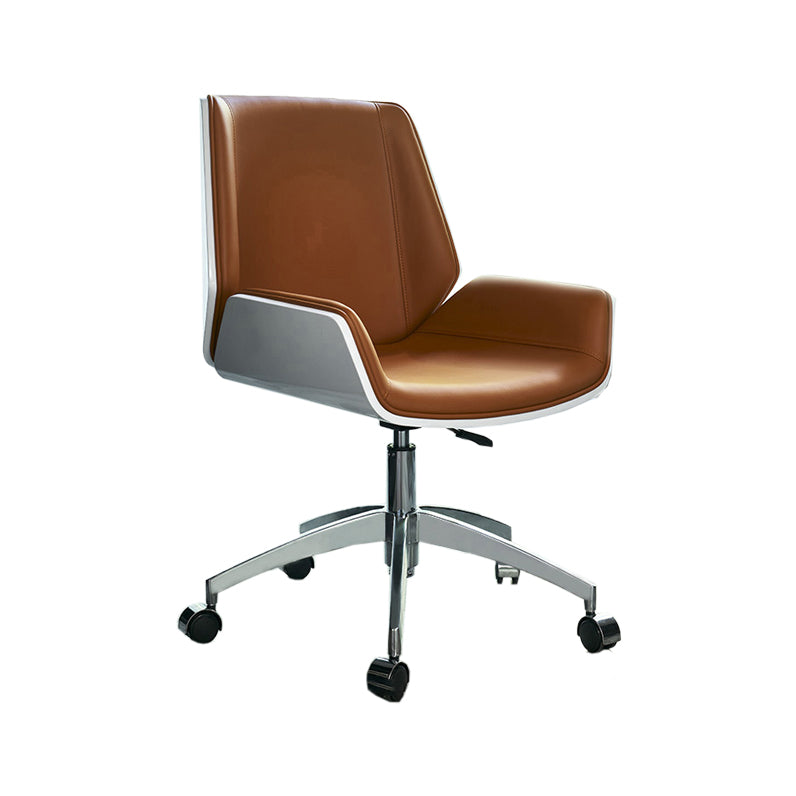 Mid Back Computer Desk Chair with Padded Arms Contemporary Office Chair with Metal Frame Orange Faux Leather 1 Piece Clearhalo 'furn' 'furn_office_chair' 'Furniture' 'furniture_office_chair' 'Office Chairs' 'Office Furniture' 'office_chair' 5010866