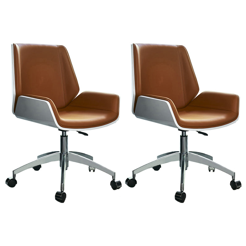 Mid Back Computer Desk Chair with Padded Arms Contemporary Office Chair with Metal Frame Orange 2 Piece Set Clearhalo 'furn' 'furn_office_chair' 'Furniture' 'furniture_office_chair' 'Office Chairs' 'Office Furniture' 'office_chair' 5010868