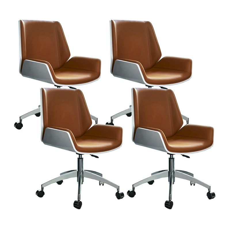 Mid Back Computer Desk Chair with Padded Arms Contemporary Office Chair with Metal Frame Orange Faux Leather 4 Piece Set Clearhalo 'furn' 'furn_office_chair' 'Furniture' 'furniture_office_chair' 'Office Chairs' 'Office Furniture' 'office_chair' 5010869