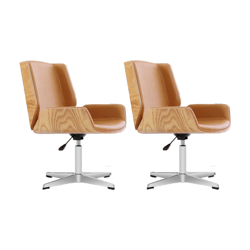 Mid Back Computer Desk Chair with Padded Arms Contemporary Office Chair with Metal Frame Brown 2 Piece Set Clearhalo 'furn' 'furn_office_chair' 'Furniture' 'furniture_office_chair' 'Office Chairs' 'Office Furniture' 'office_chair' 5010873