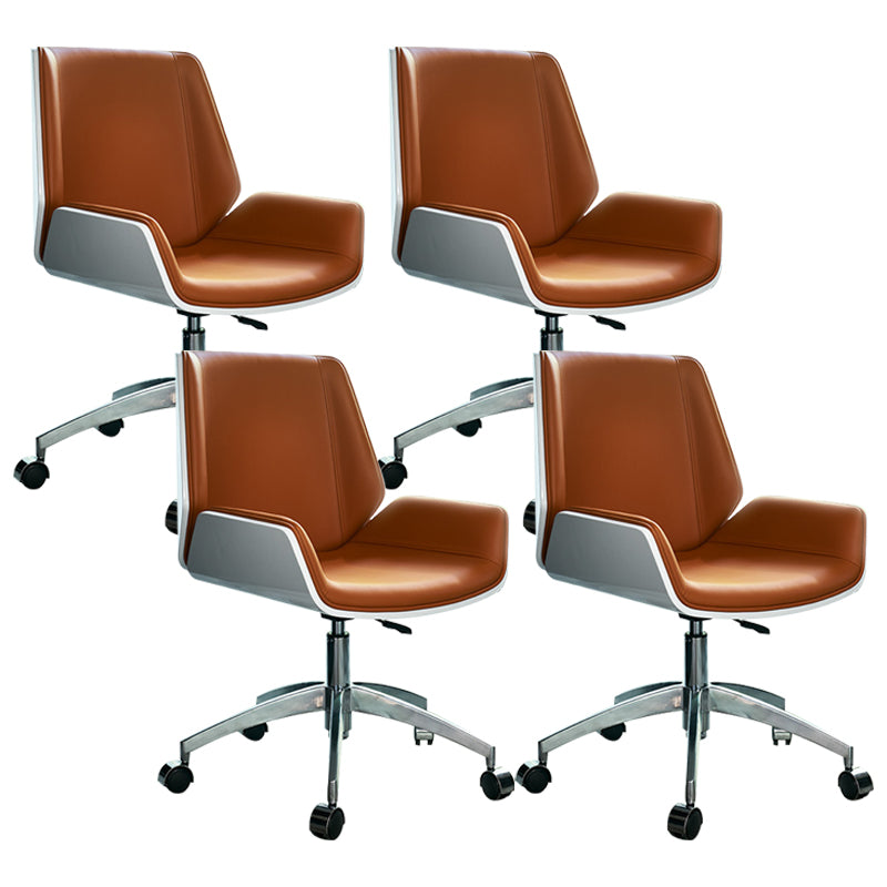 Mid Back Computer Desk Chair with Padded Arms Contemporary Office Chair with Metal Frame Orange Leather 4 Piece Set Clearhalo 'furn' 'furn_office_chair' 'Furniture' 'furniture_office_chair' 'Office Chairs' 'Office Furniture' 'office_chair' 5010883